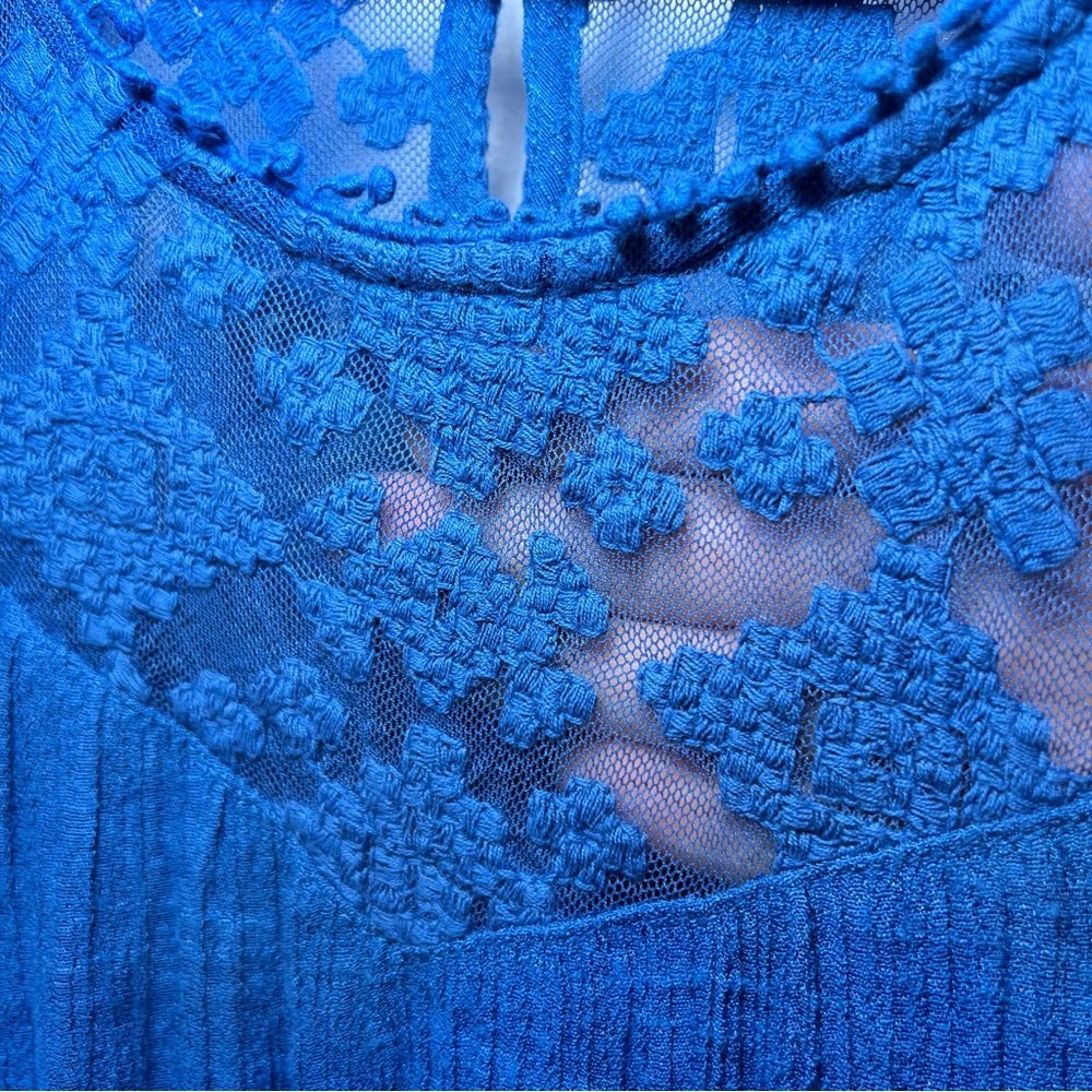 STUDIO PETITE JPR Blue Lace Gauze Tank PXL Layered Hem Boho Coastal - Picture 4 of 17